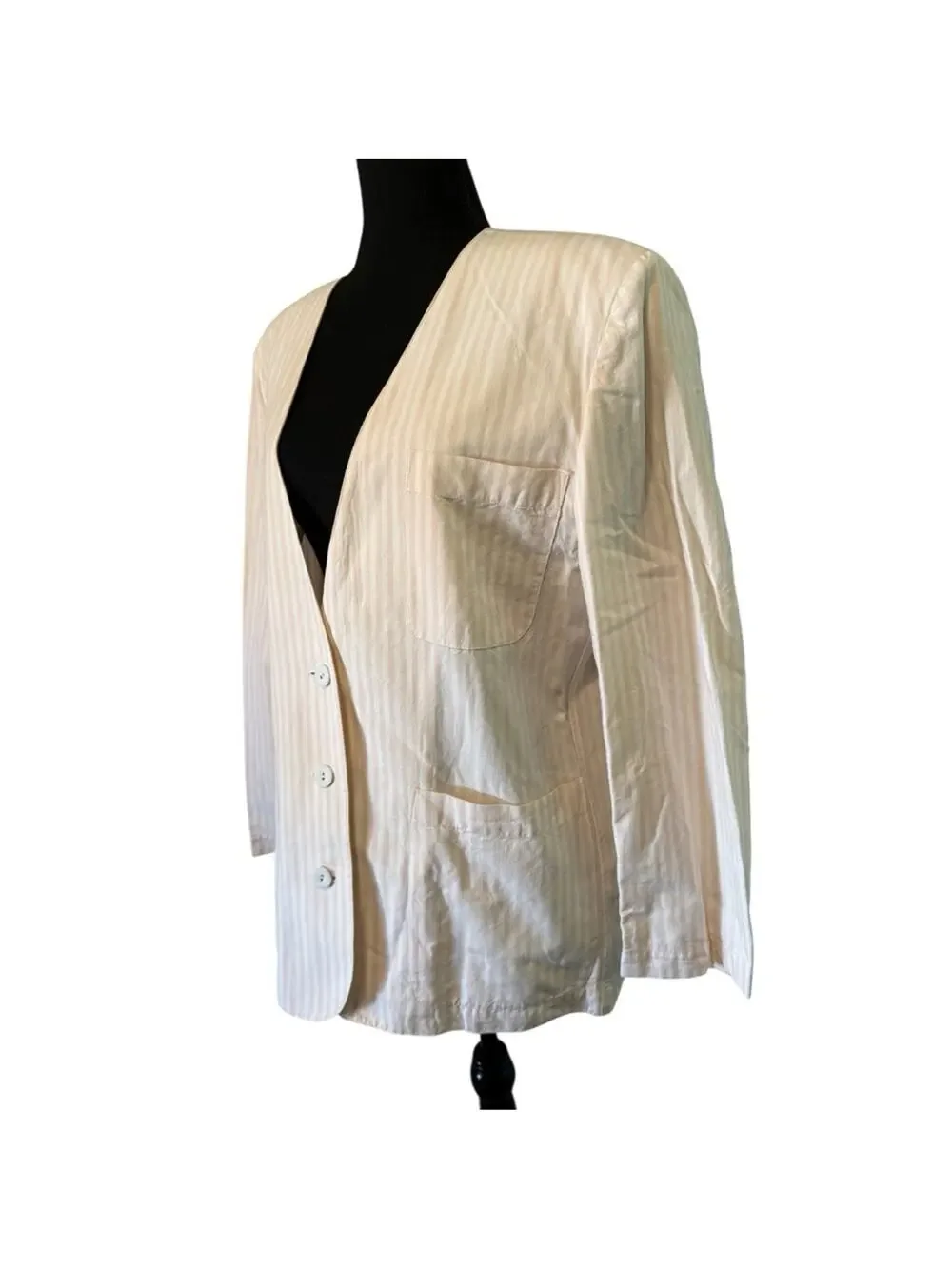 Vintage 80s Mondi Pink and Cream Cotton Striped Blazer size 40